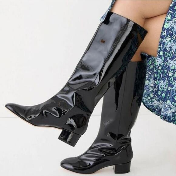 NEW J. Crew Italian Leather Knee High Black Patent Leather Tall Boot 7.5 - Picture 3 of 12